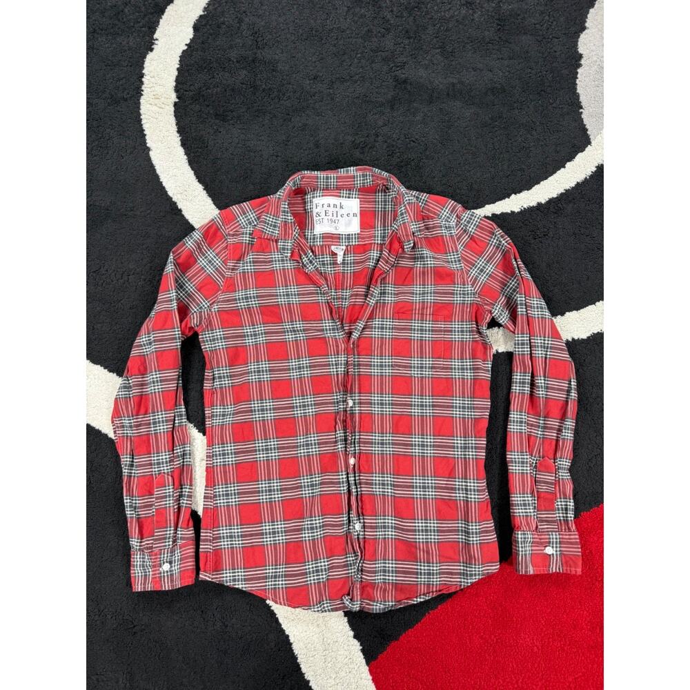 Frank Eileen Barry Shirt Womens Large Red Black Plaid Button Up Cotton Italy